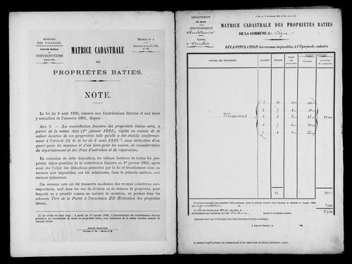 Matrice des propriétés bâties.