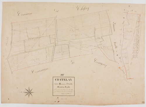 Chatelay, section B, la Fin, feuille 2. géomètre : Jannin ; échelle : 1/1250 ; dimension : 70 X 98 cm.