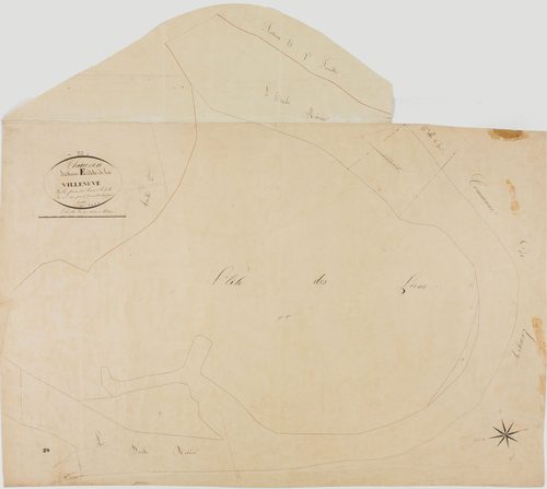 Chaussin, section E, la Villeneuve, feuille 1. [1828]géomètre : Métadieu