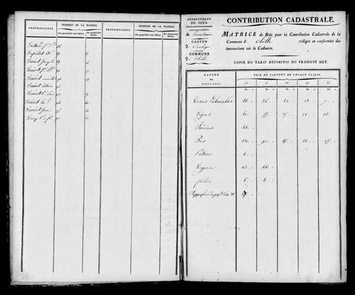 Etat de sections et matrice foncière.