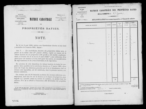 Matrice des propriétés bâties.