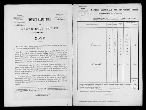 Matrice des propriétés bâties.