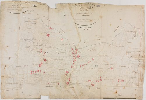 Cosges, section B, le Village, feuilles 1 et 2.géomètre : Outhier =