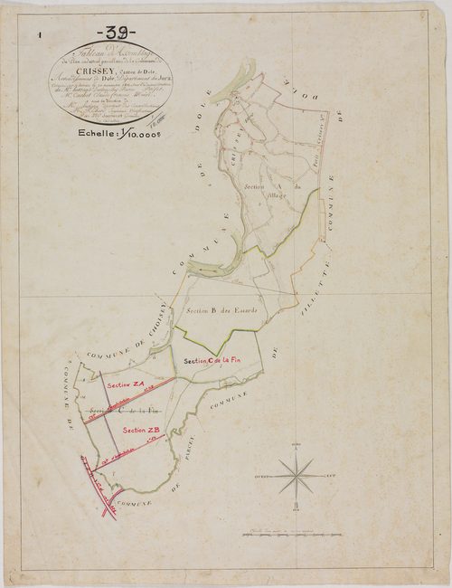 Crissey, tableau d'assemblage.géomètre : Savourot ; échelle : 1/10000 ; dimension : 50 X 64,5 cm.