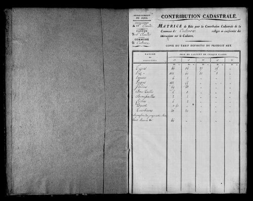 Etat de sections et matrice foncière.