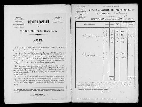 Matrice des propriétés bâties.