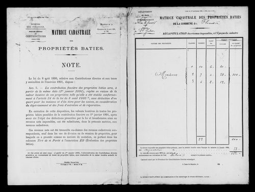 Matrice des propriétés bâties.