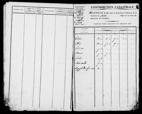 Etat de sections et matrice foncière.