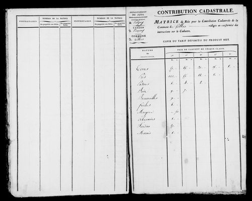 Etat de sections et matrice foncière.