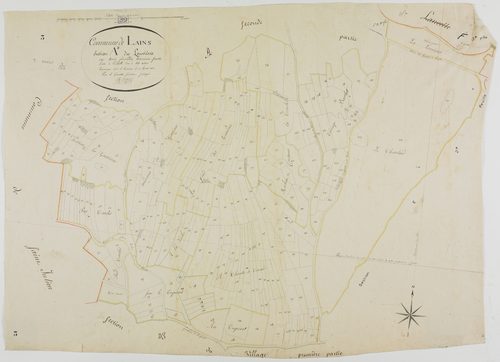 Lains, section A, les Louvières, feuille 3.géomètre : Prost E. F.