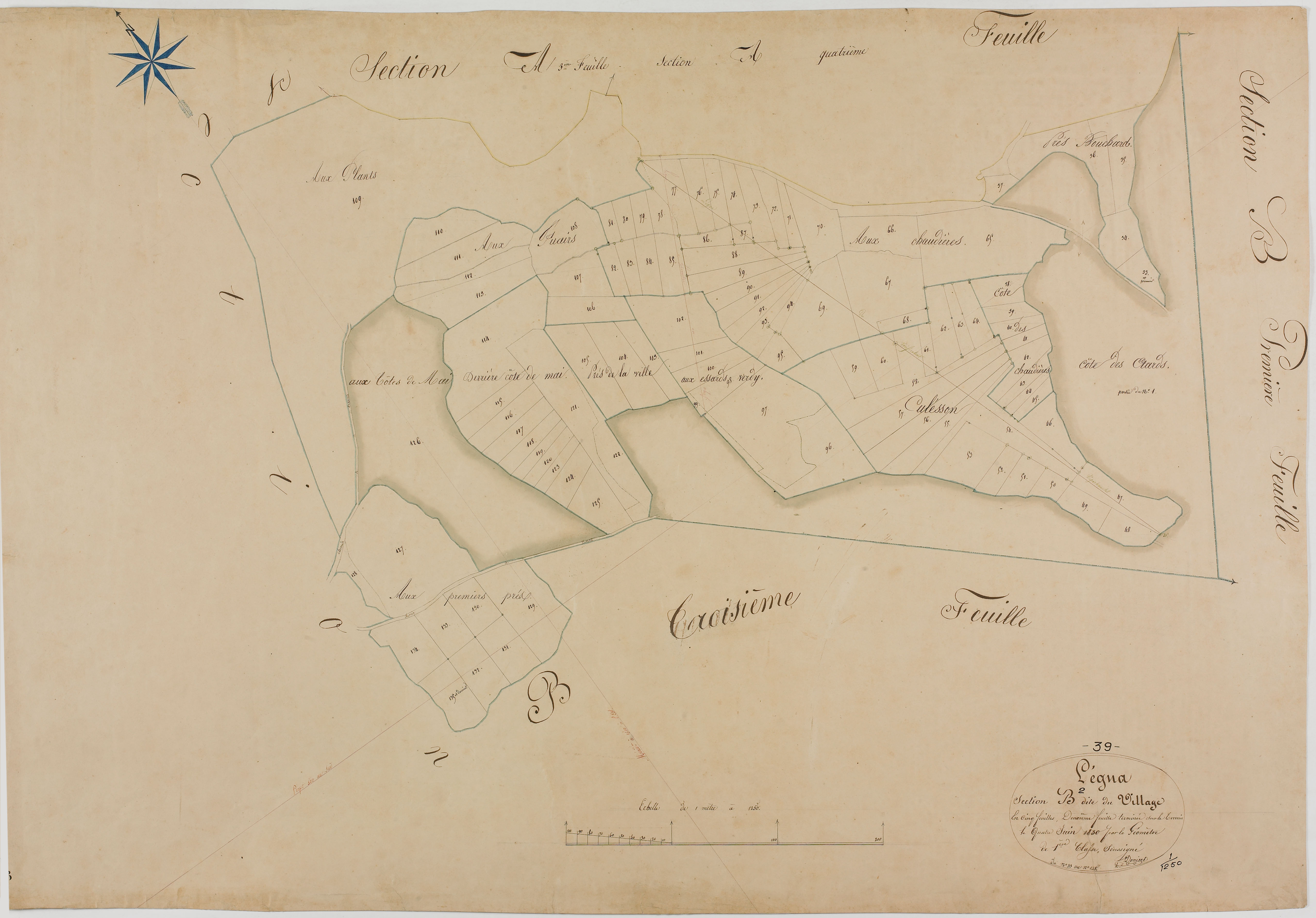 Légna, section B, le Village, feuille 2.géomètre : Deniset