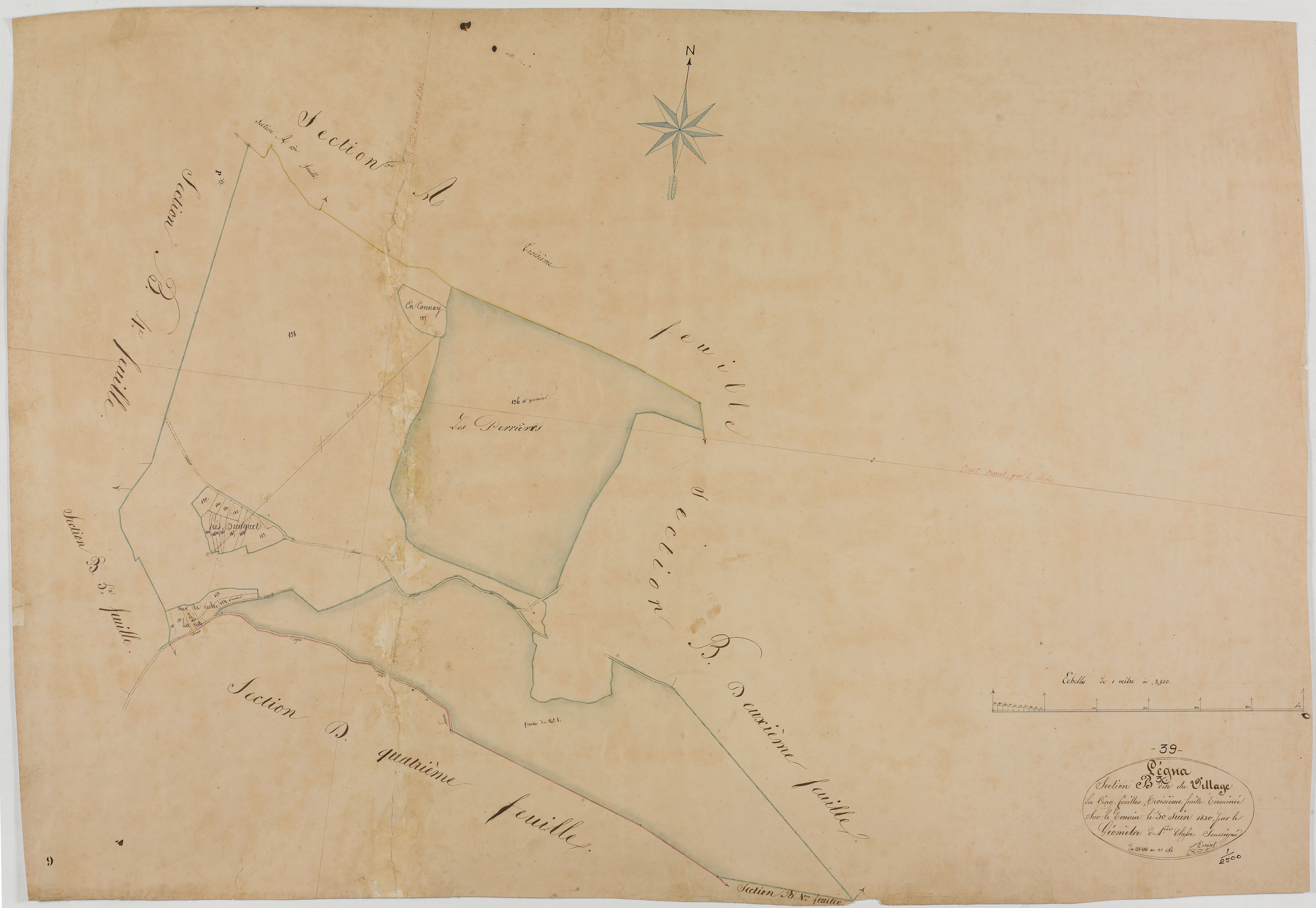 Légna, section B, le Village, feuille 3.géomètre : Deniset