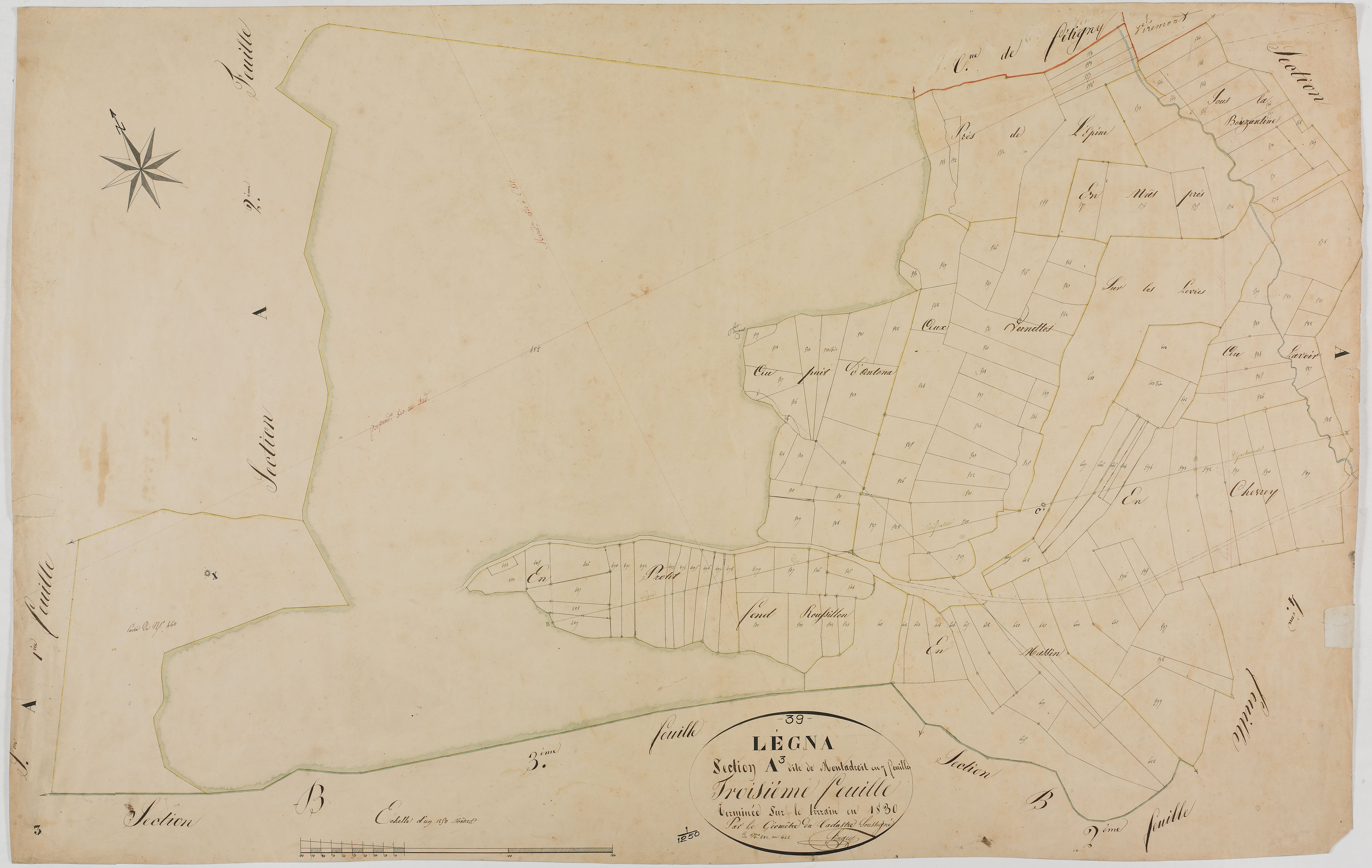 Légna, section A, Montadroit, feuille 3.géomètre : Singey