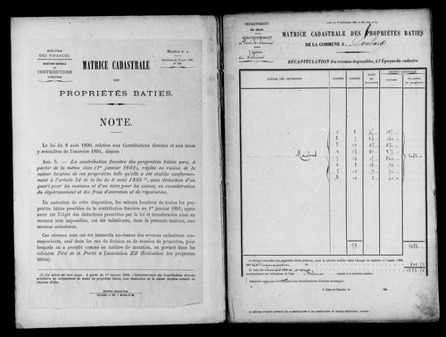 Matrice des propriétés bâties.
