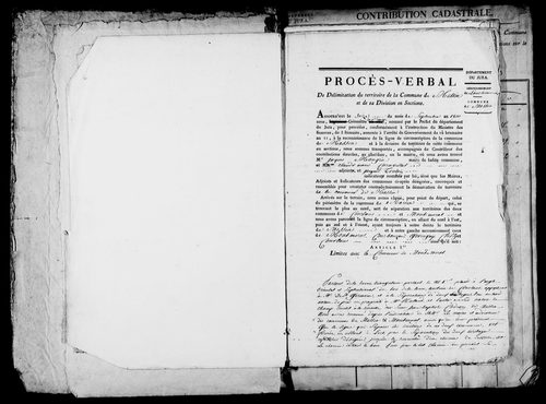 Etat de sections, matrice foncière et procès-verbal de délimitation du territoire.