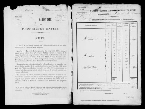 Matrice des propriétés bâties.
