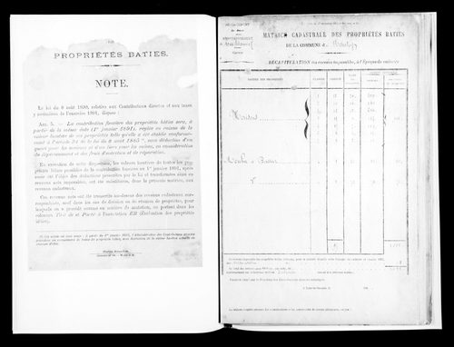 Matrice des propriétés bâties.