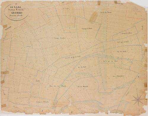 Ounans, section A, les Gravières, feuille 3.géomètre : Olivier et Grenier