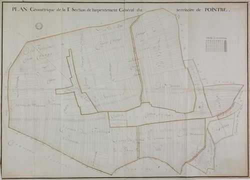 Pointre. Plan du livre foncier dressé par Jacques Lamy, arpenteur géomètre.Plan de la section 1.