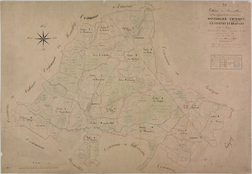Tableau d'assemblage des communes de Brainans, Montholier, Tourmont, Le Viseney [Les masses de culture sont figurées.]