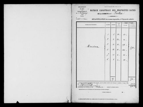 Matrice des propriétés bâties.