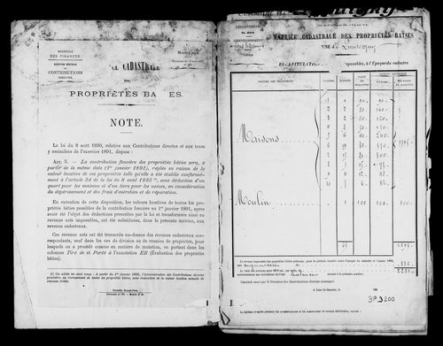 Matrice des propriétés bâties.