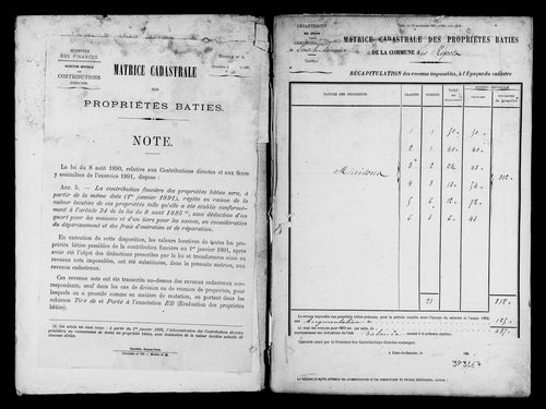 Matrice des propriétés bâties.