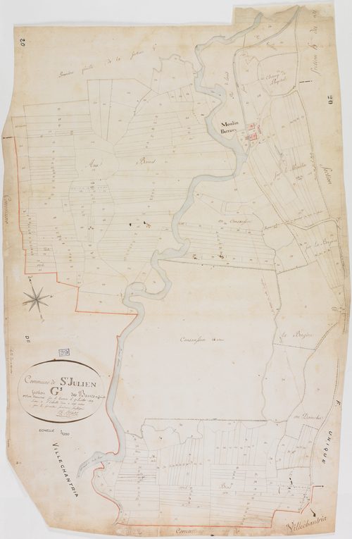 Saint-Julien-sur-Suran, section G, les Bancs, feuille 3.géomètre : E. F. Prost