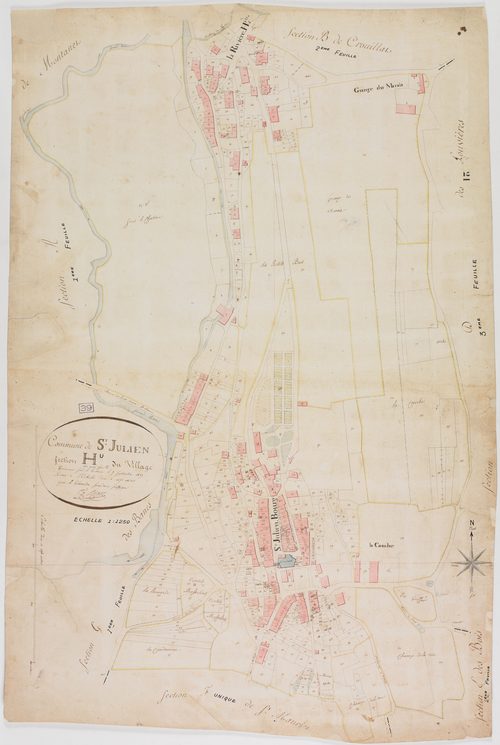 Saint-Julien-sur-Suran, section H, le Village, feuille unique.géomètre : E. F. Prost