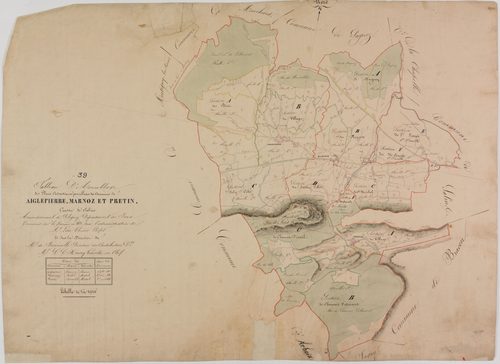 Aiglepierre, Marnoz, Pretin, tableau d'assemblage. -Tableau d'assemblage des communes d'Aiglepierre, Marnoz, Pretin, canton de Salins.Date : 1831.