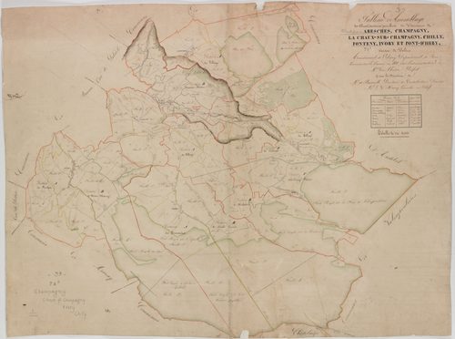 Aresches,Champagny,Chaux-sur-Champagny,Chilly,Fonteny,Ivory,Moutaine,Pont d'Héry -Tableau d'assemblage des communes d'Aresches,Champagny, Chaux-sur-Champagny,Chilly,Fonteny,Ivory,Moutaine,Pont d'Héry, canton de Salins.Date : 1831.