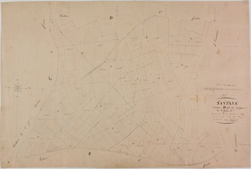 Santans, section D, les Rougeux, feuille 2.géomètre : Singey