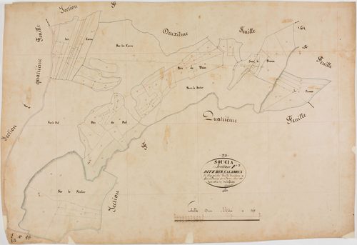 Soucia, section F, les Calabrux, feuille 3.géomètre : Dussauget