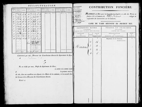 Etat de sections et matrice foncière.