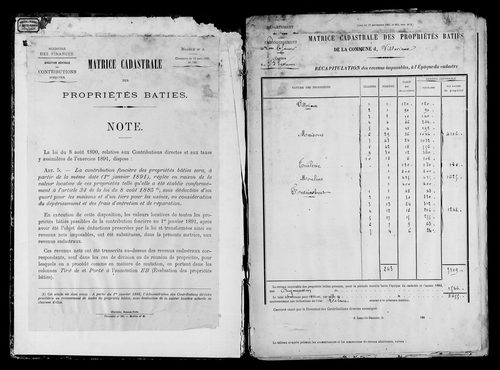 Matrice des propriétés bâties.