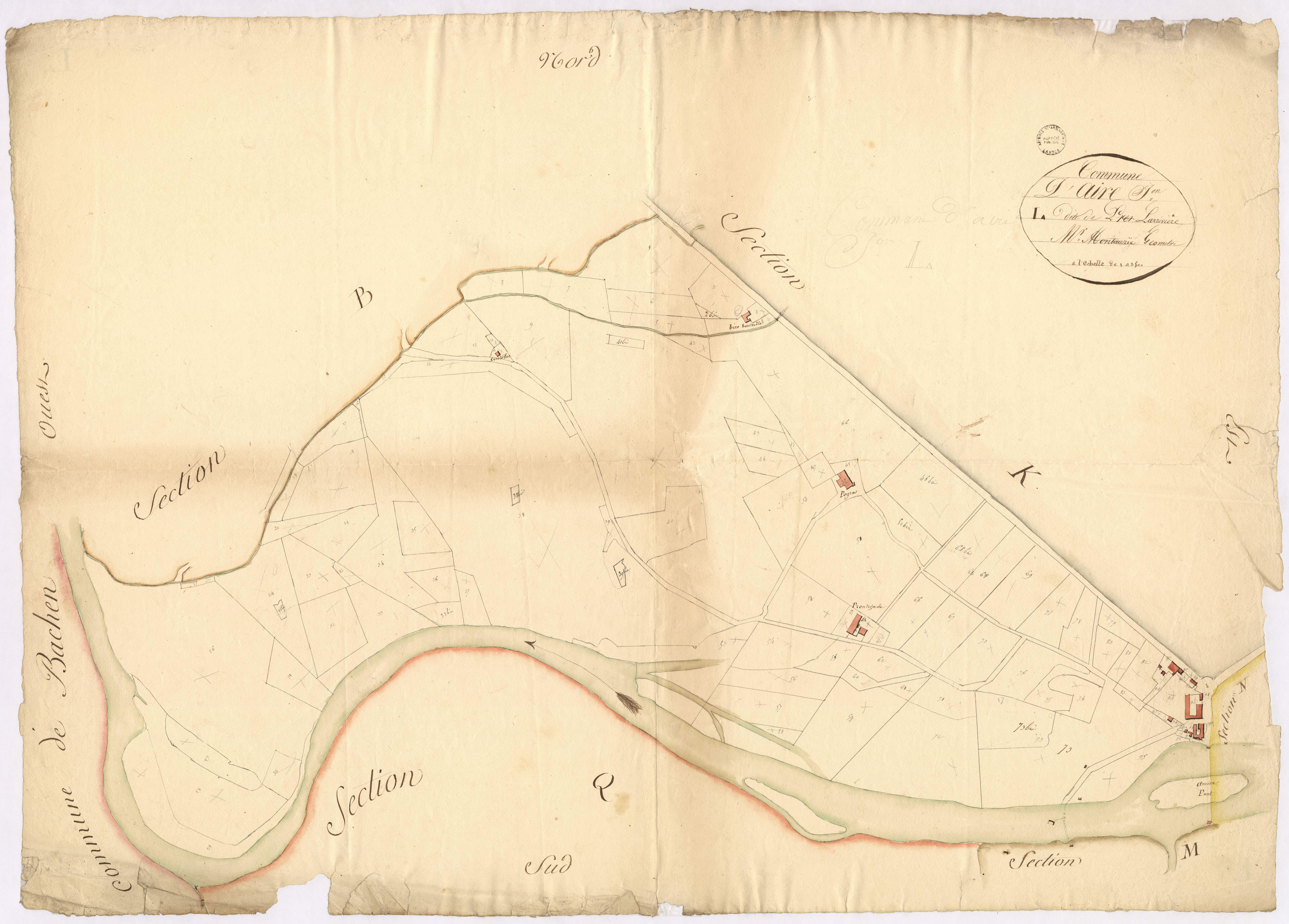 Aire-sur-l'Adour - Section L, dite de Pres Larrivière, par Montauzié géomètre