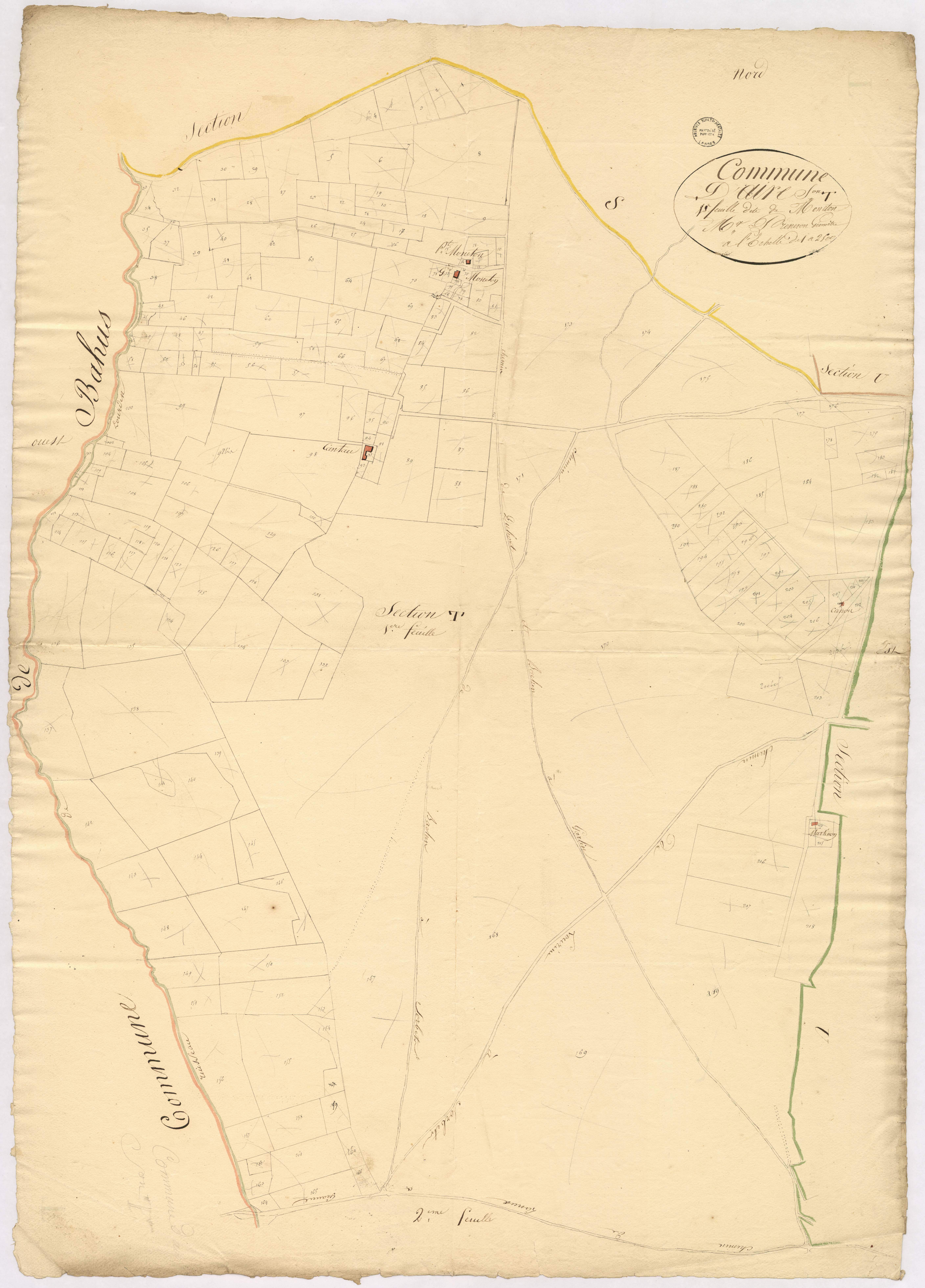 Aire-sur-l'Adour - Section T, dite de Moneton, 1re feuille, par Préneron géomètre