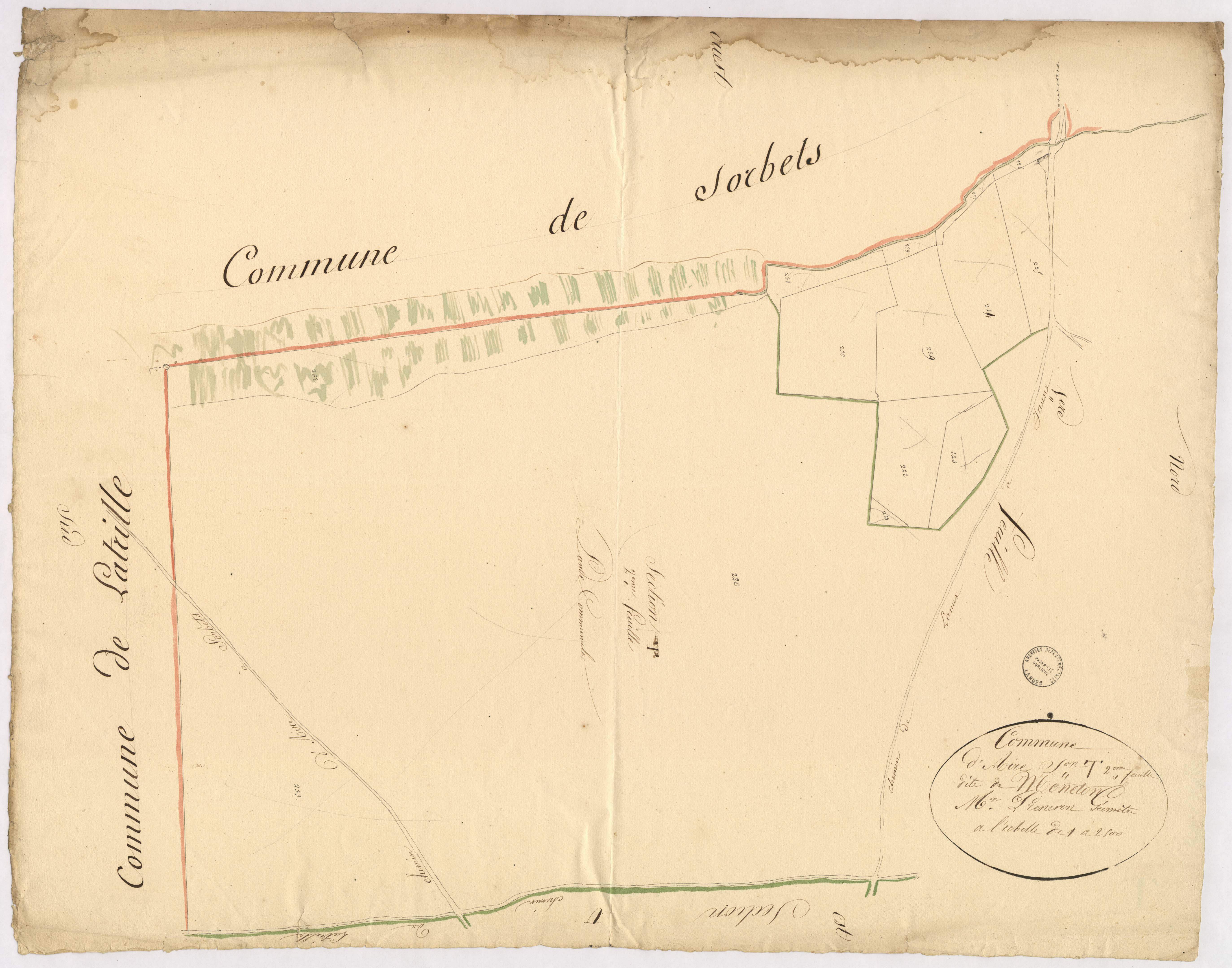 Aire-sur-l'Adour - Section T, dite de Moneton, 2e feuille, par Préneron géomètre