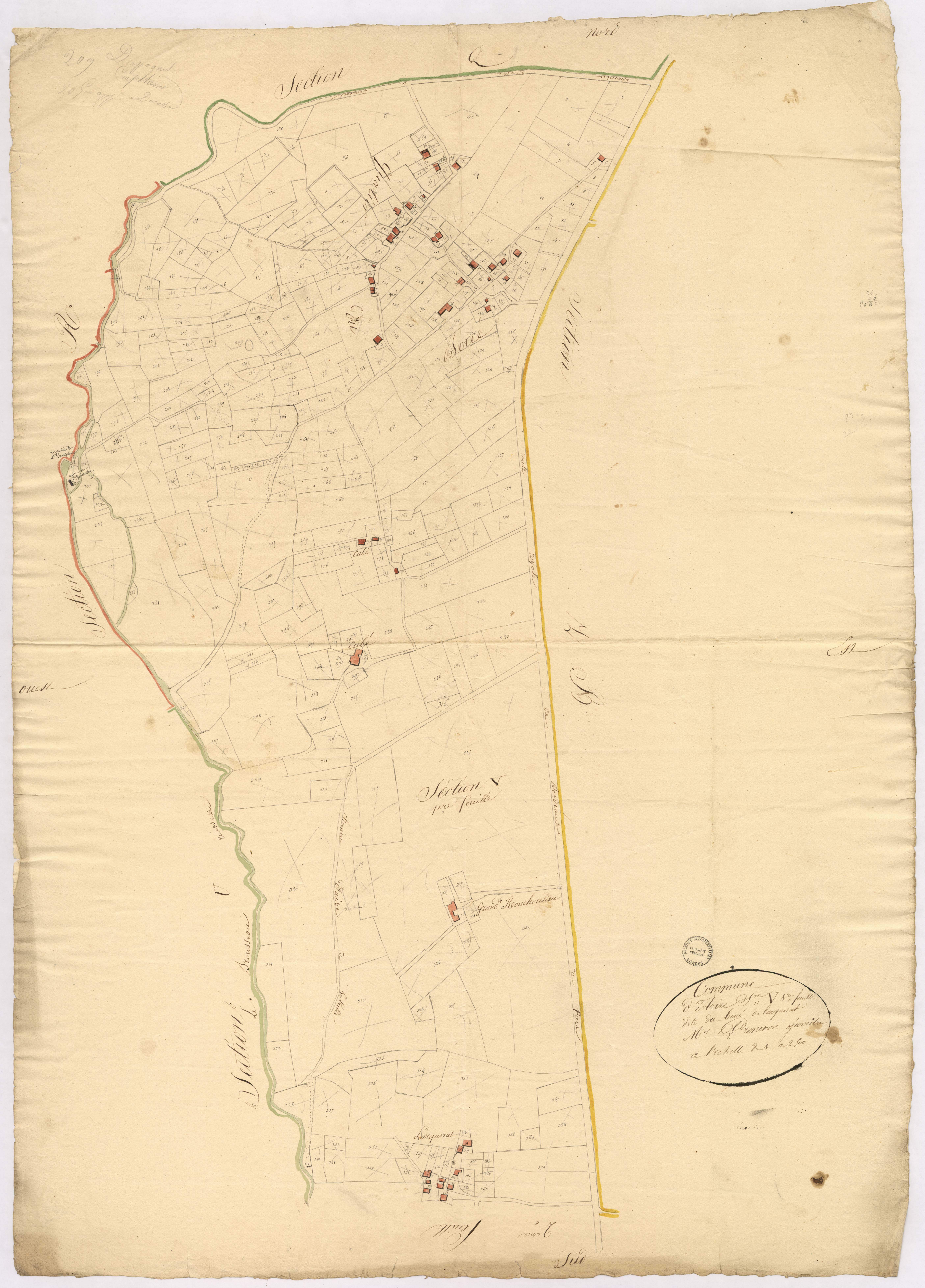 Aire-sur-l'Adour - Section V, dite du Boué de Larquerat, 1re feuille, par Préneron géomètre