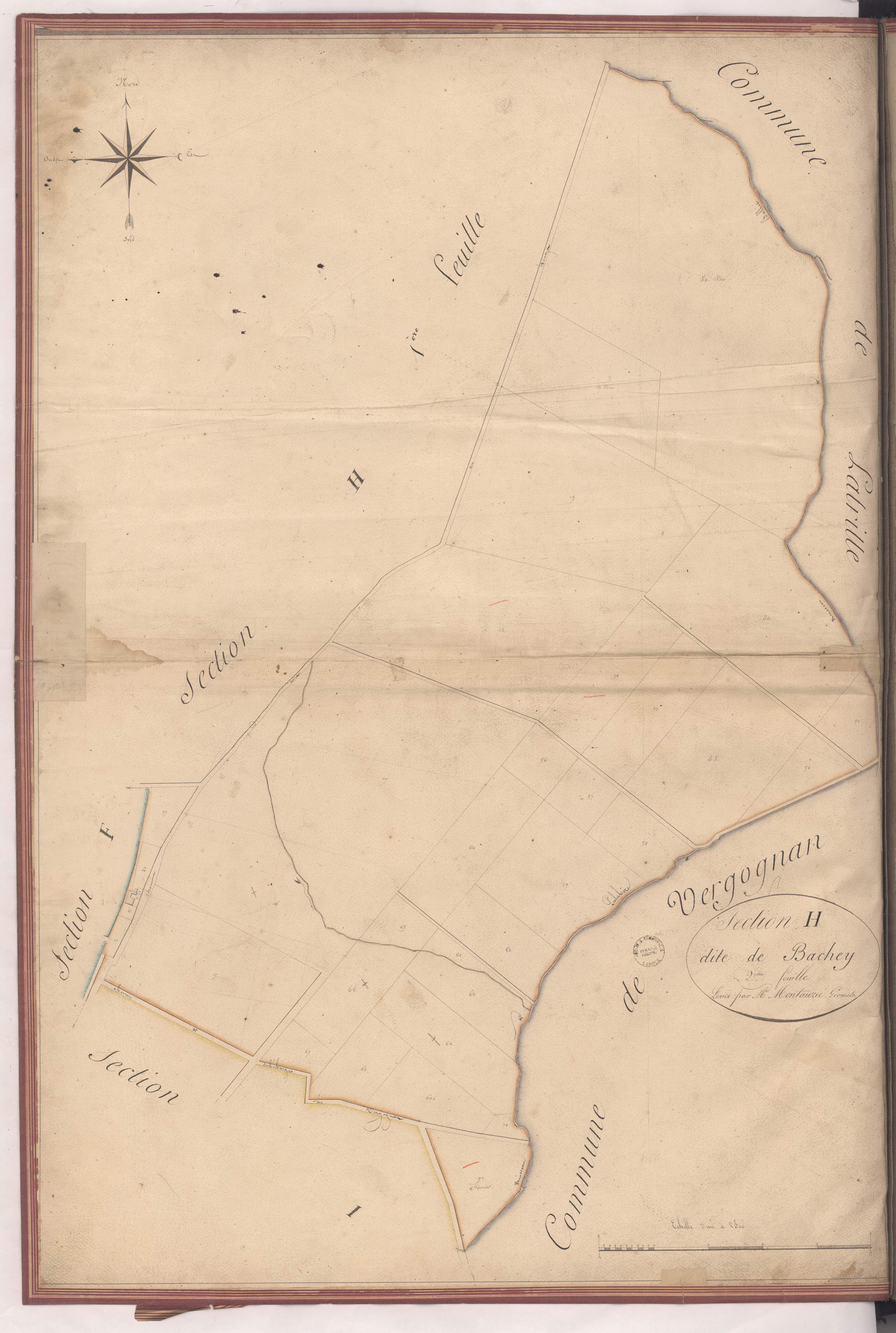 Aire-sur-l'Adour - Section H, dite de Bachey, 2e feuille, par Montauzié géomètre