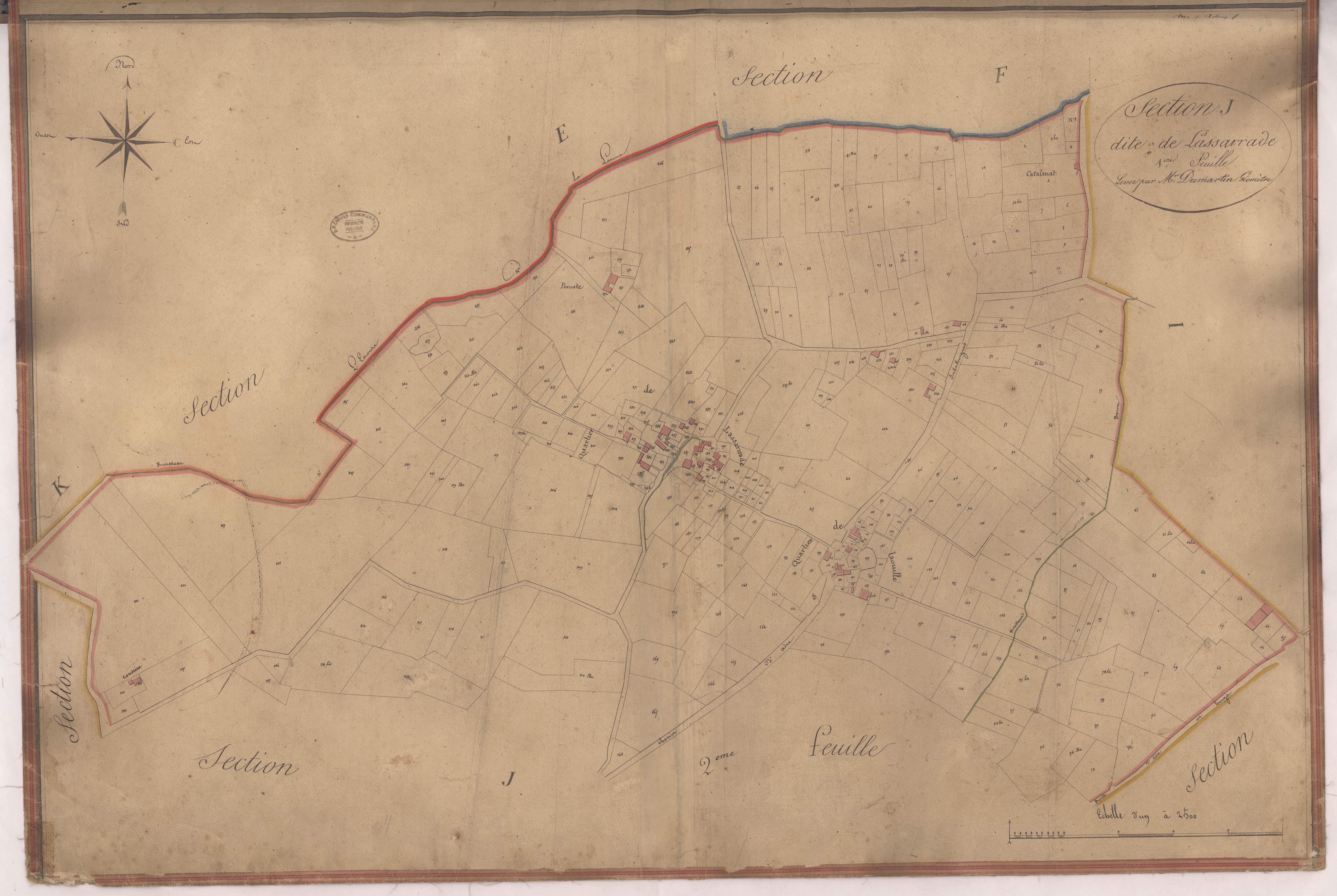 Aire-sur-l'Adour - Section J, dite de Lassarrade, 1re feuille, par Dumartin géomètre