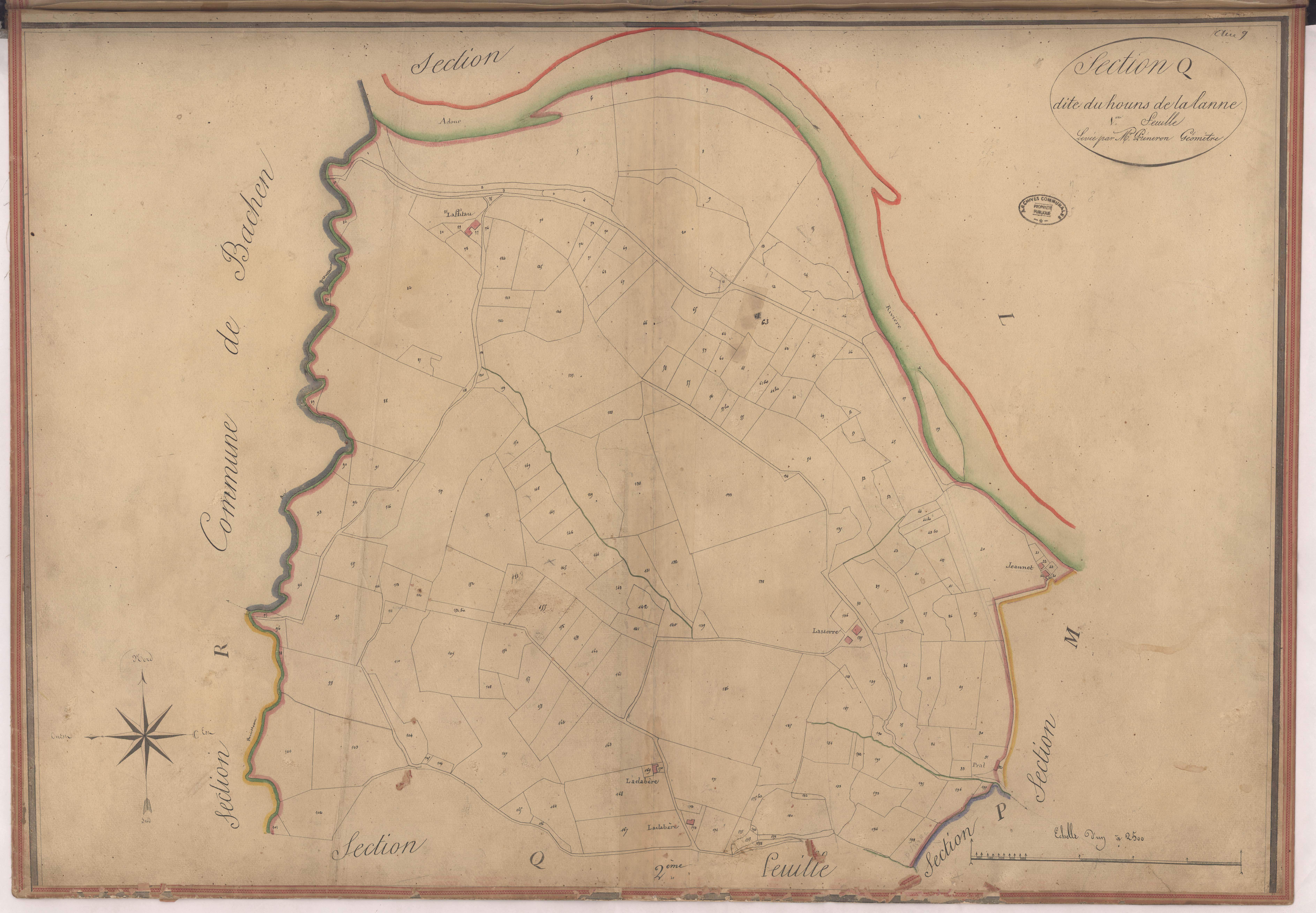 Aire-sur-l'Adour - Section Q, dite du Houns de la Lanne, 1re feuille, par Préneron géomètre