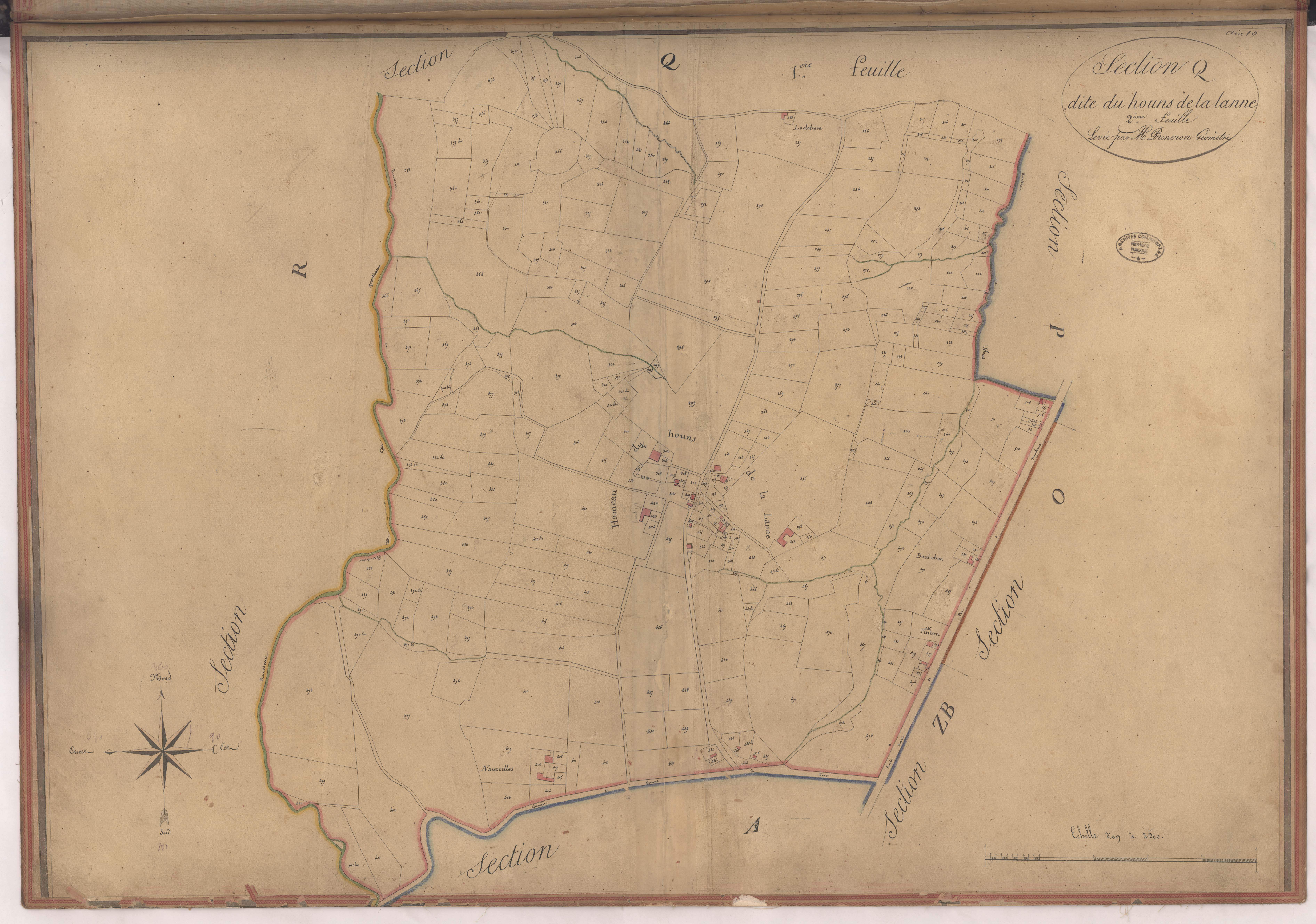 Aire-sur-l'Adour - Section Q, dite du Houns de la Lanne, 2e feuille, par Préneron géomètre