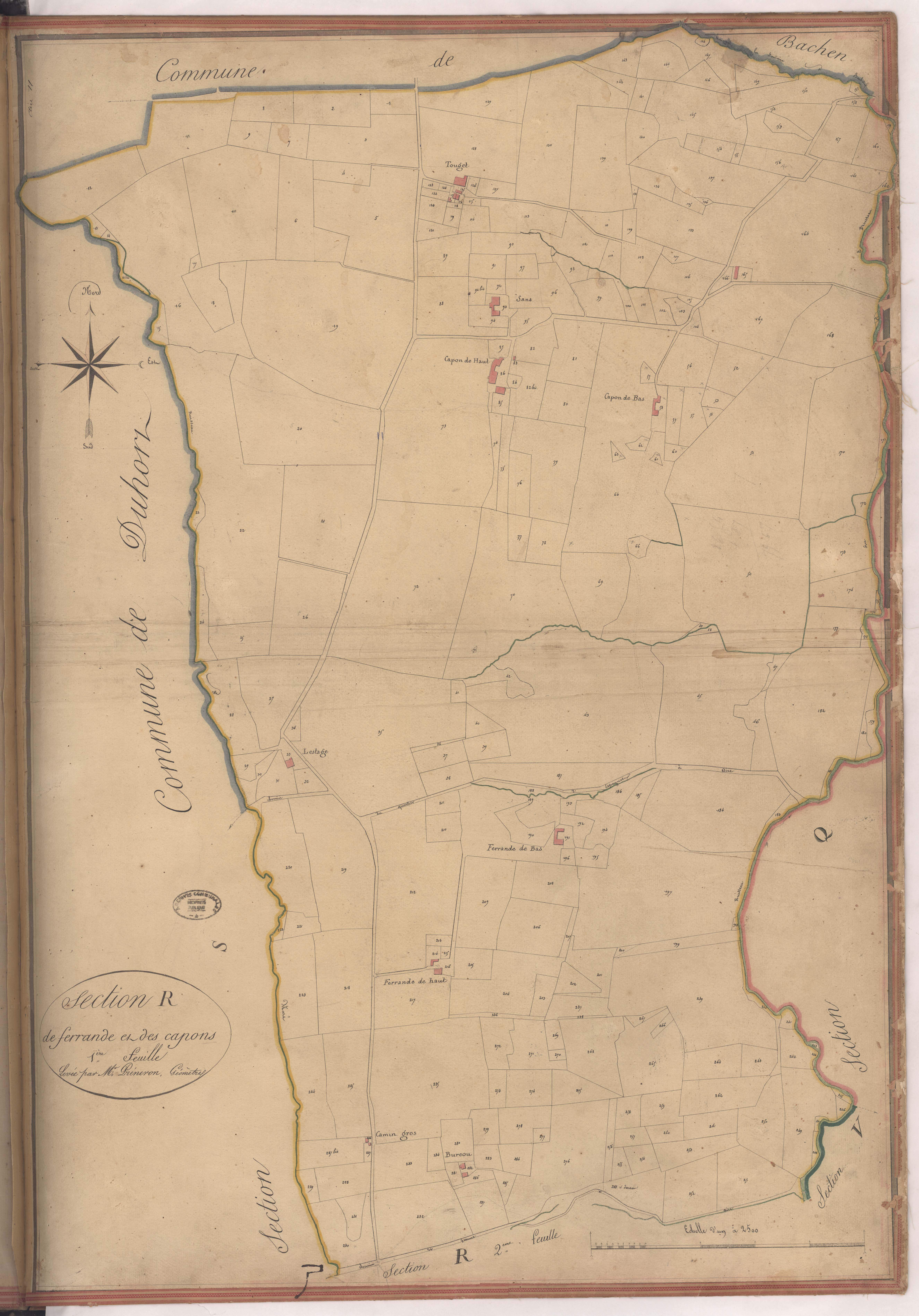 Aire-sur-l'Adour - Section R, dite de Ferrande et des Capons, 1re feuille, par Préneron géomètre