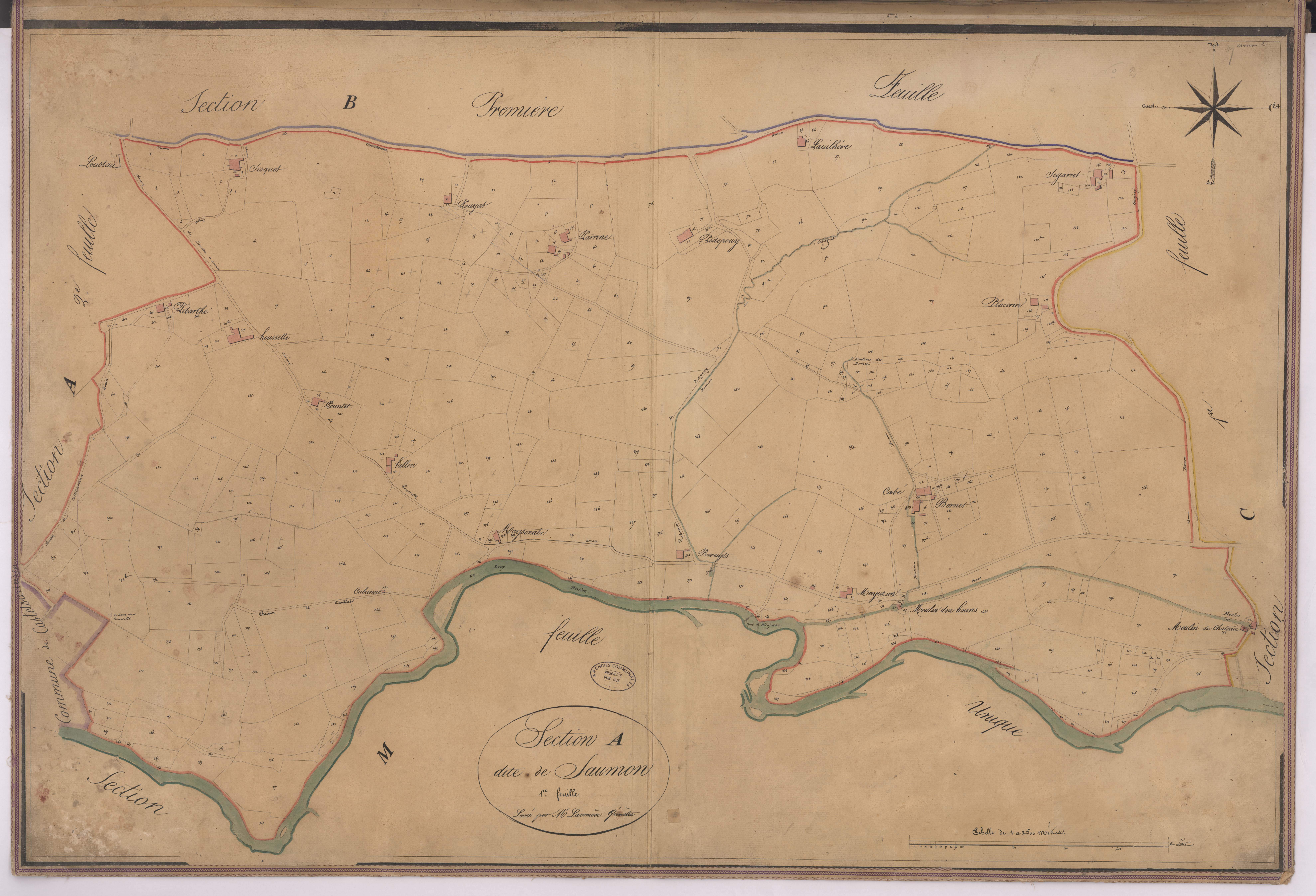 Amou - Section A, dite de Saumon, 1re feuille, par Lacomère géomètre