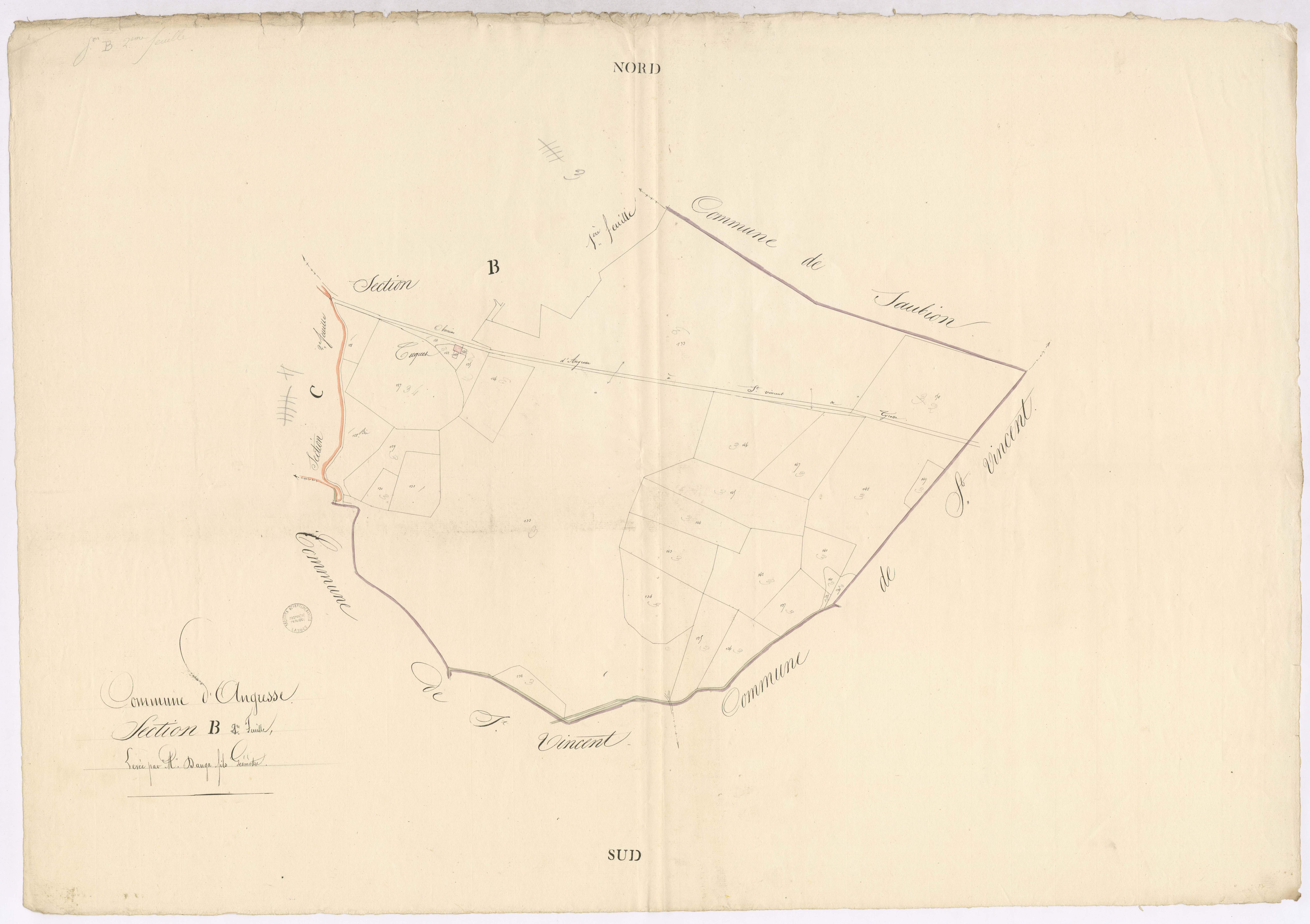 Angresse - Section B, 2e feuille, par Dauga fils géomètre
