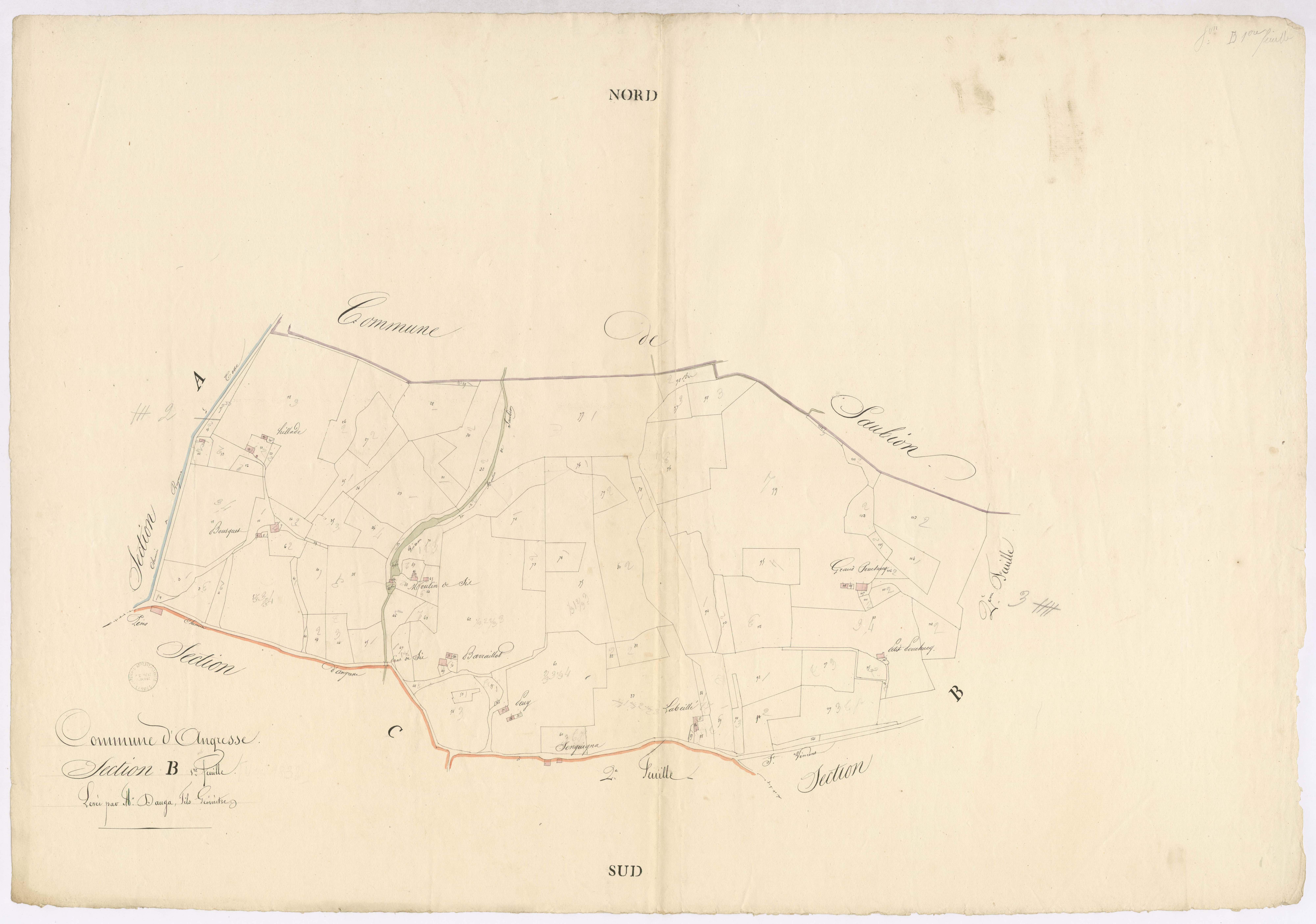 Angresse - Section B, 1re feuille, par Dauga fils géomètre