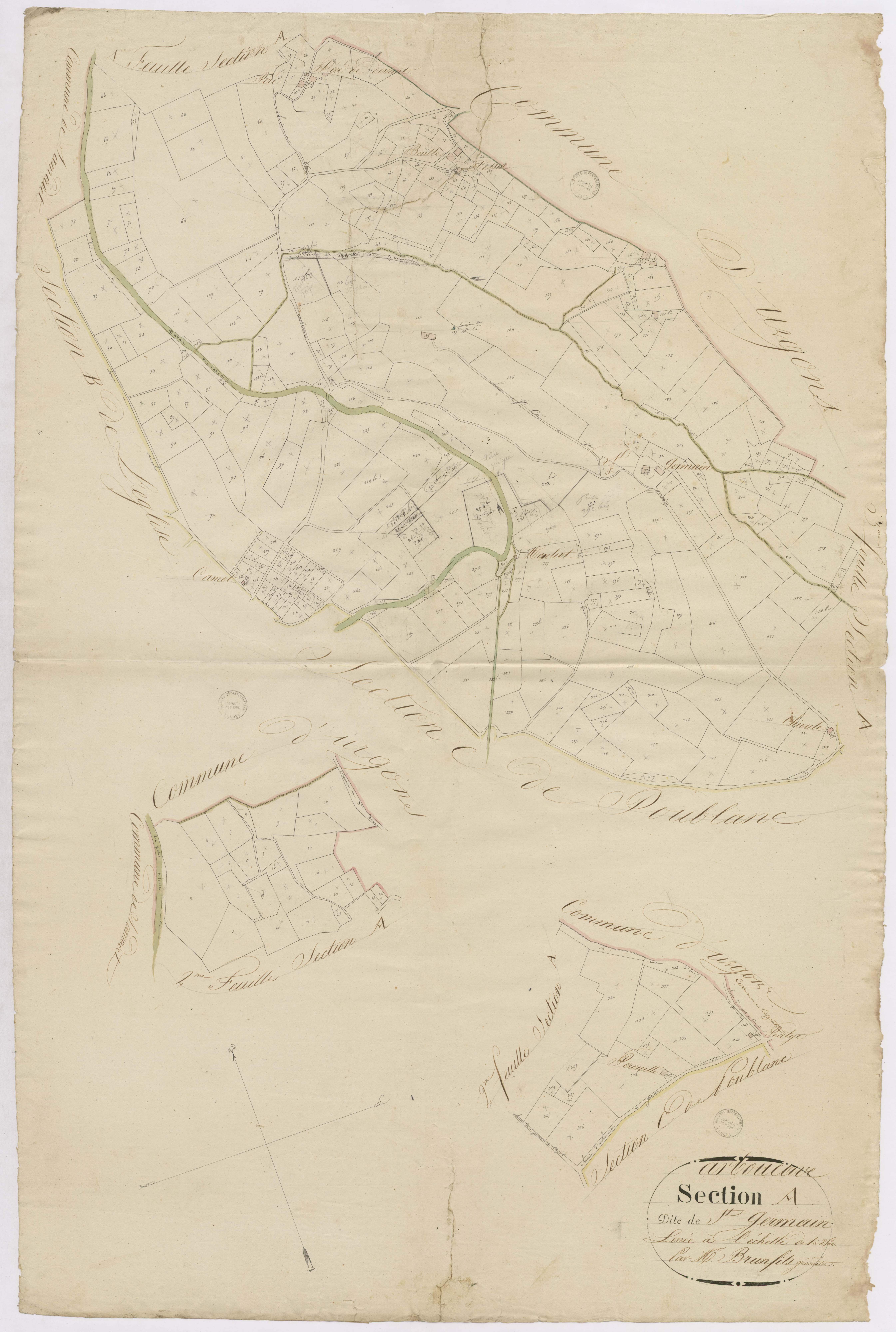 Arboucave - Section A, dite de Saint-Germain, 1e, 2e, et 3e feuilles, par Brun fils géomètre