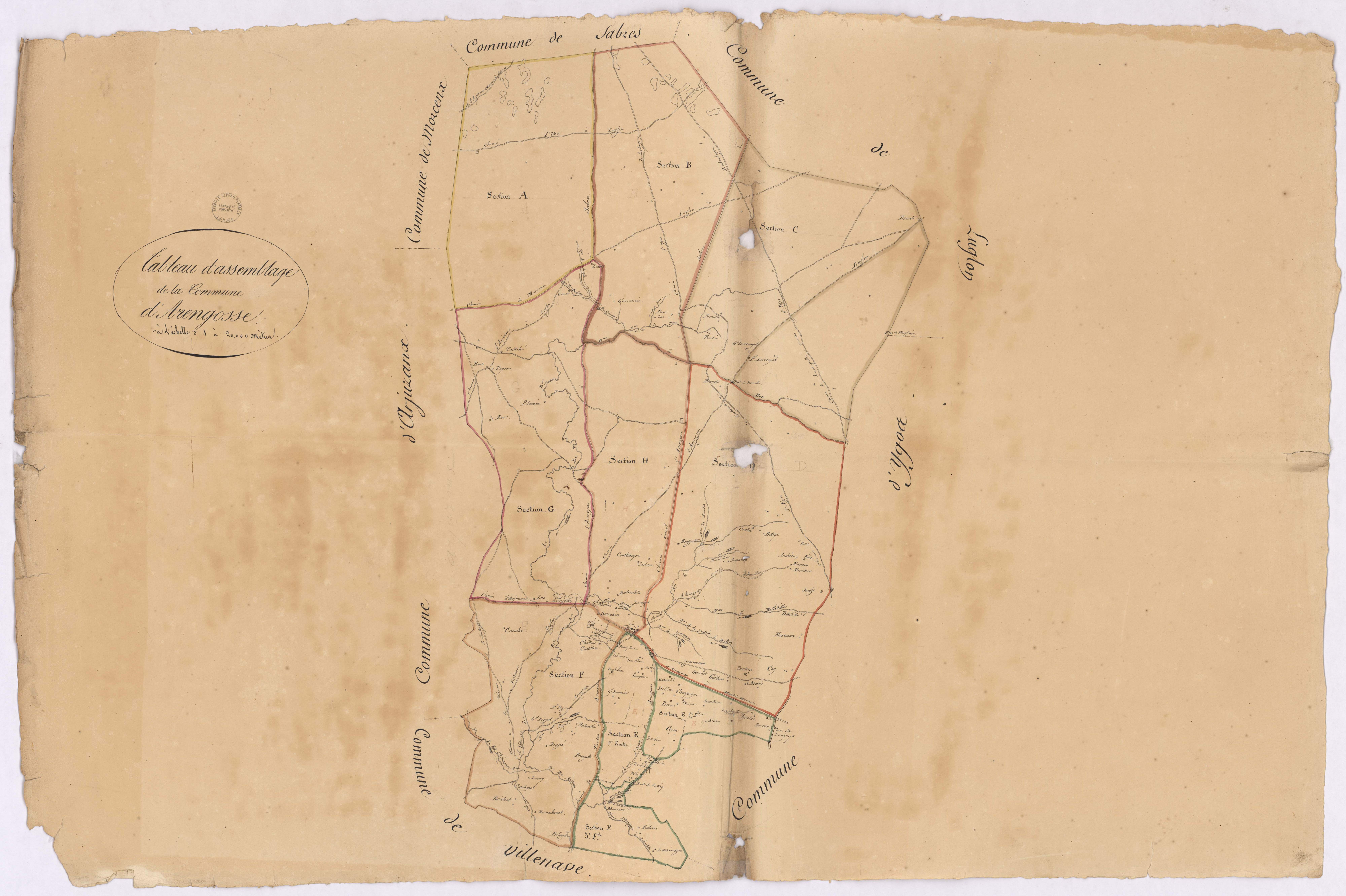 Arengosse - Tableau d'assemblage de la commune d'Arengosse