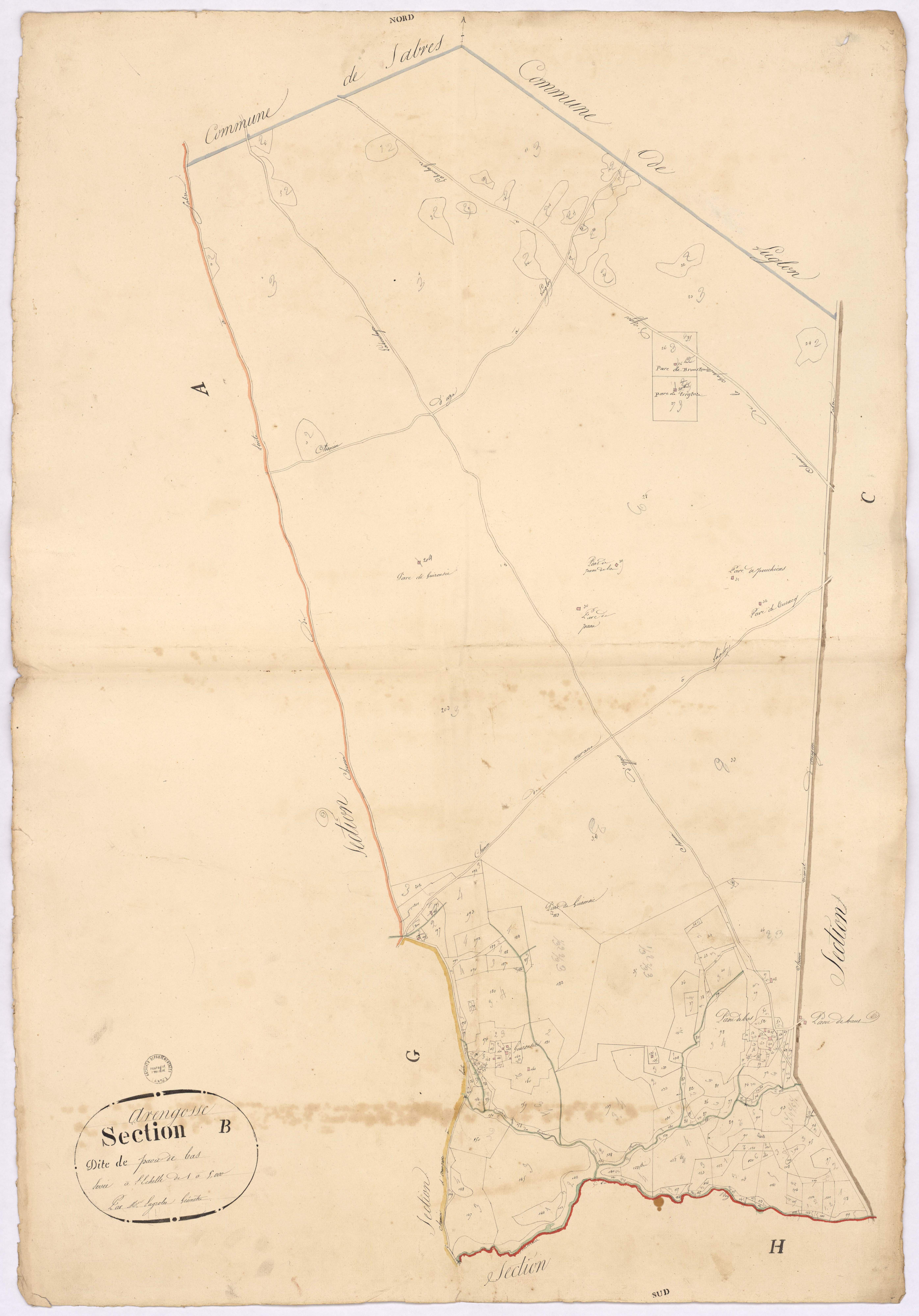 Arengosse - Section B, dite de Paou de Bas, par Lagrolet géomètre